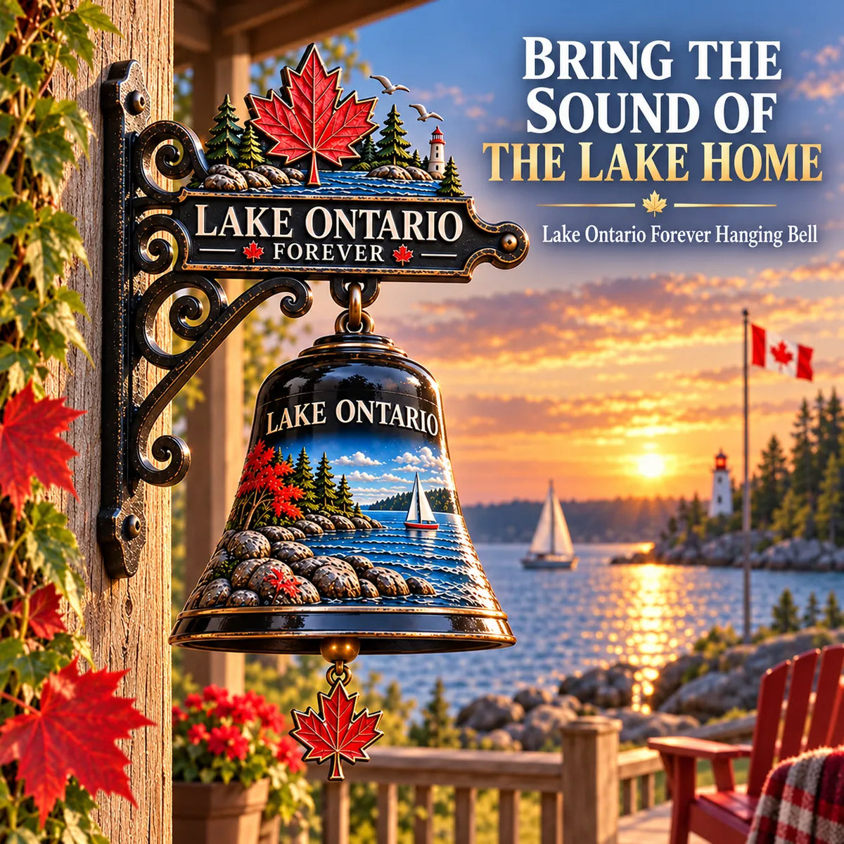🍁 Lake Ontario Heritage Bell™ – Vintage Lakeside Hanging Chime 🔔
