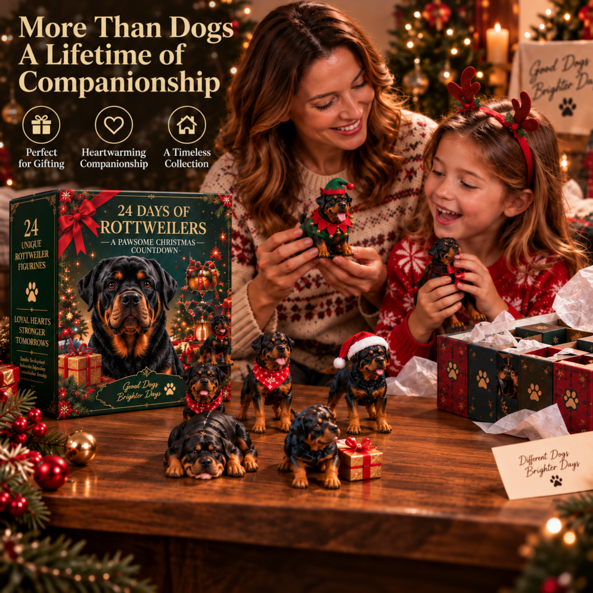 Family enjoying a Rottweiler Christmas countdown together