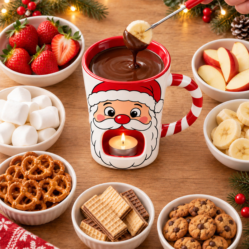Chocolate fondue with strawberries marshmallows cookies and pretzels