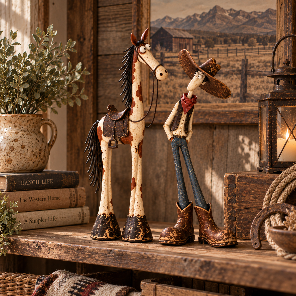 Vintage western cowboy and horse figurines