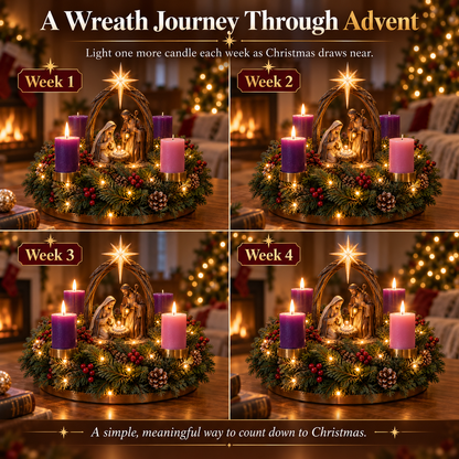 🔥 👼Lighted Nativity Advent Wreath – A Sacred 4-Week Christmas Tradition🕯️