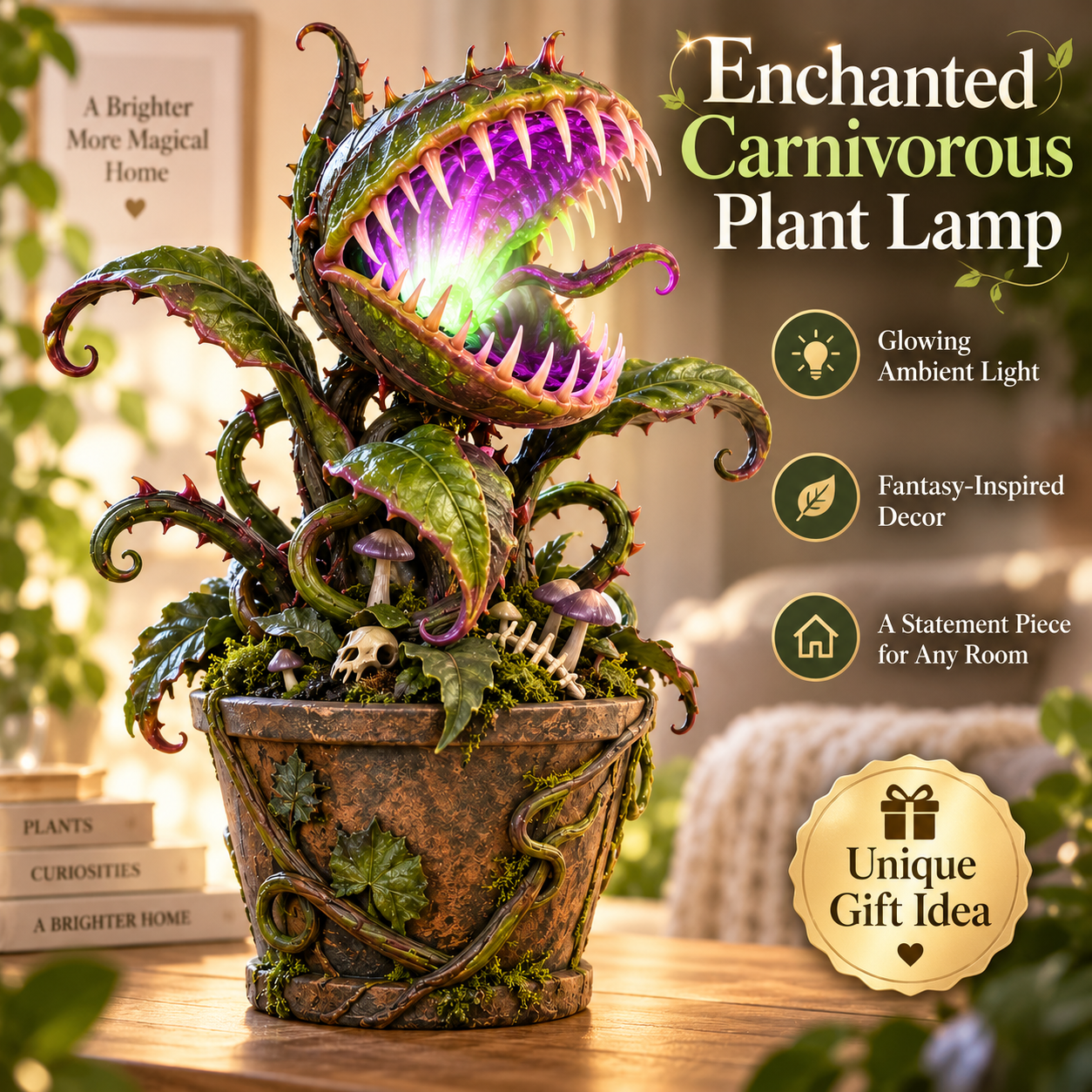 ⏰Limited Stock 50% OFF: Enchanted Carnivorous Plant Lamp 🌿✨ Fantasy Glowing Resin Decor