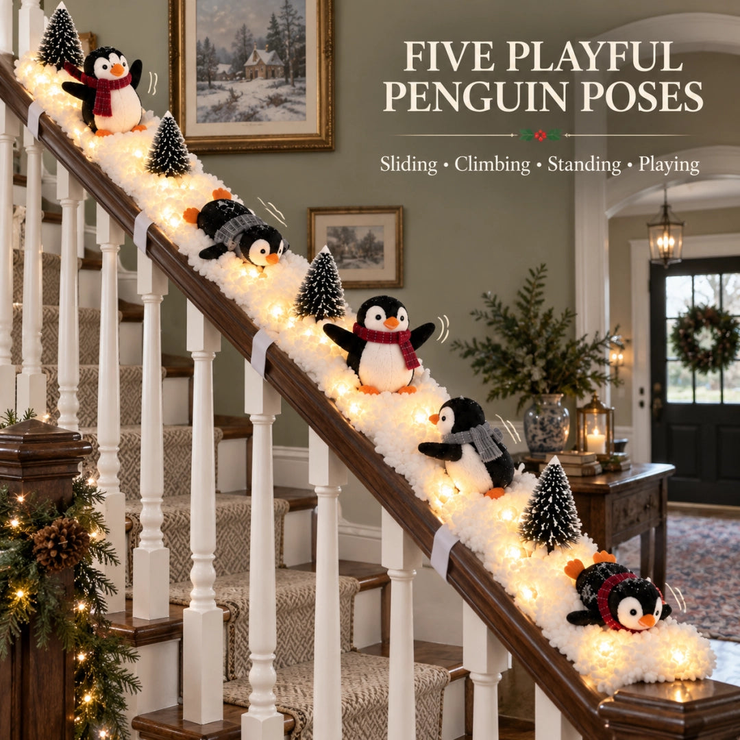Penguin staircase Christmas scene