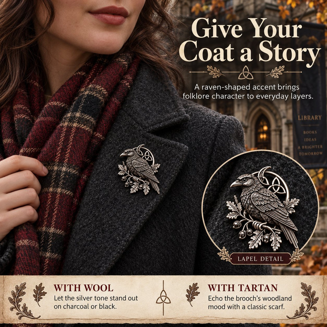 Raven brooch style options
