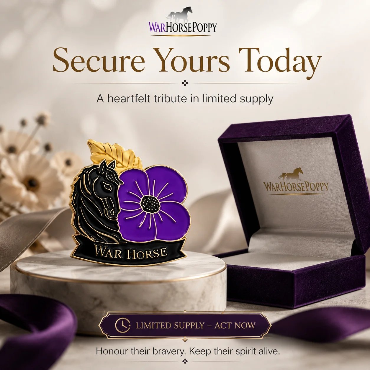 War Horse Purple Poppy 111th Anniversary Remembrance Brooch