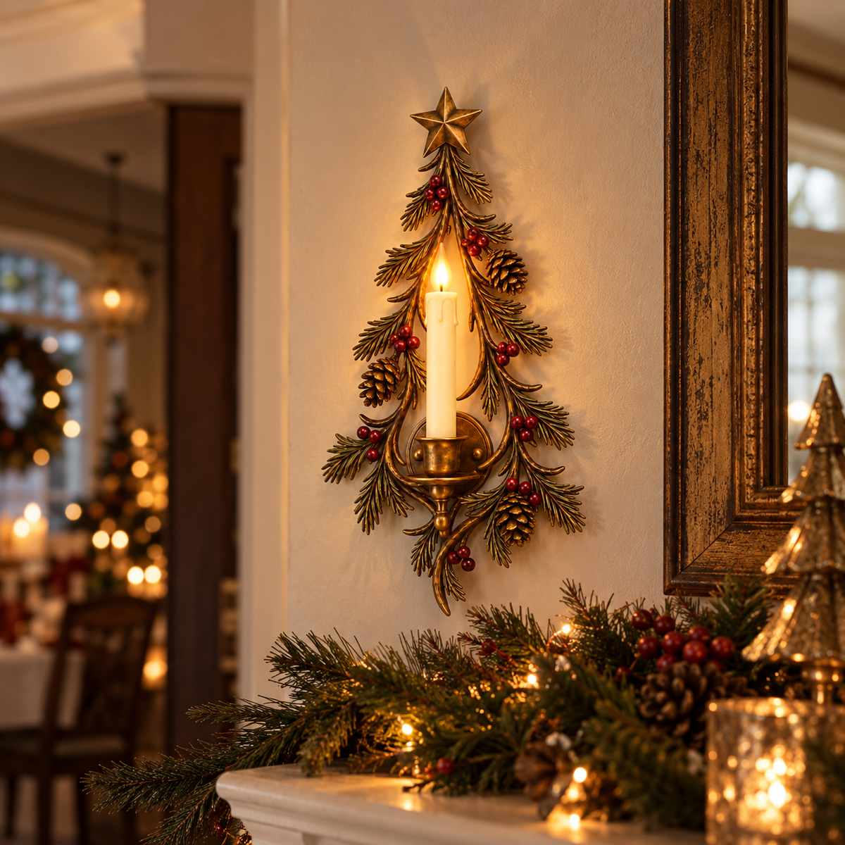 Christmas tree wall candle sconce