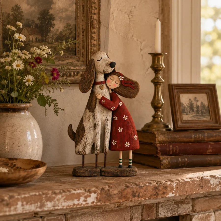 Girl and dog folk art home decor