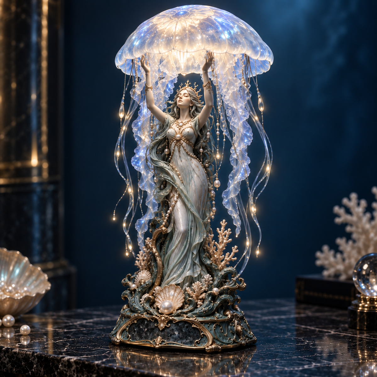 🌙 Moon Jelly Oracle — Luminous Ocean Priestess Lamp