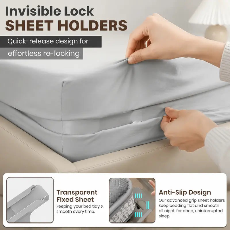 Invisible locking bed sheet holders installed on mattress