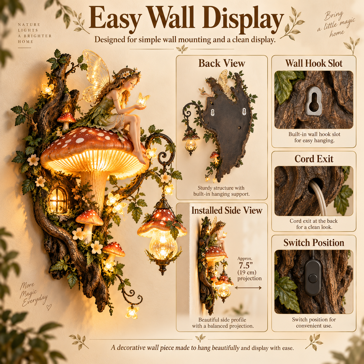 Enchanted mushroom fairy wall light reading nook