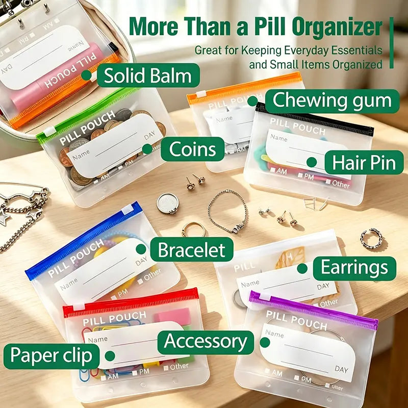 Waterproof Pill Pouch Set, 14pcs Bags Inside, A8 Waterproof Pill Organizer Set, 7 to 14 Days of Meds 💊