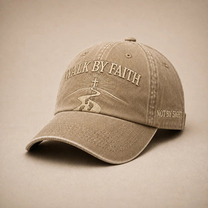 ✝️ WALK BY FAITH Vintage Embroidered Cap |  A Meaningful Vintage-Washed Cap for Church, Everyday Wear, Road Trips & Encouragement Gifts. ✨