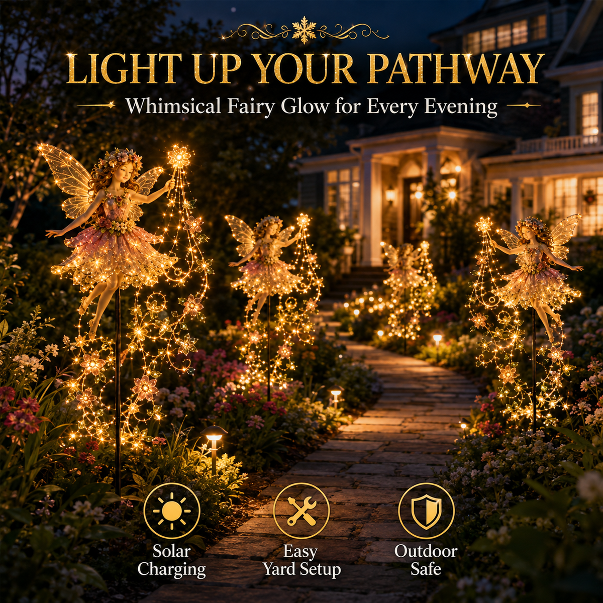 Flower Fairy Solar Garden Light in garden