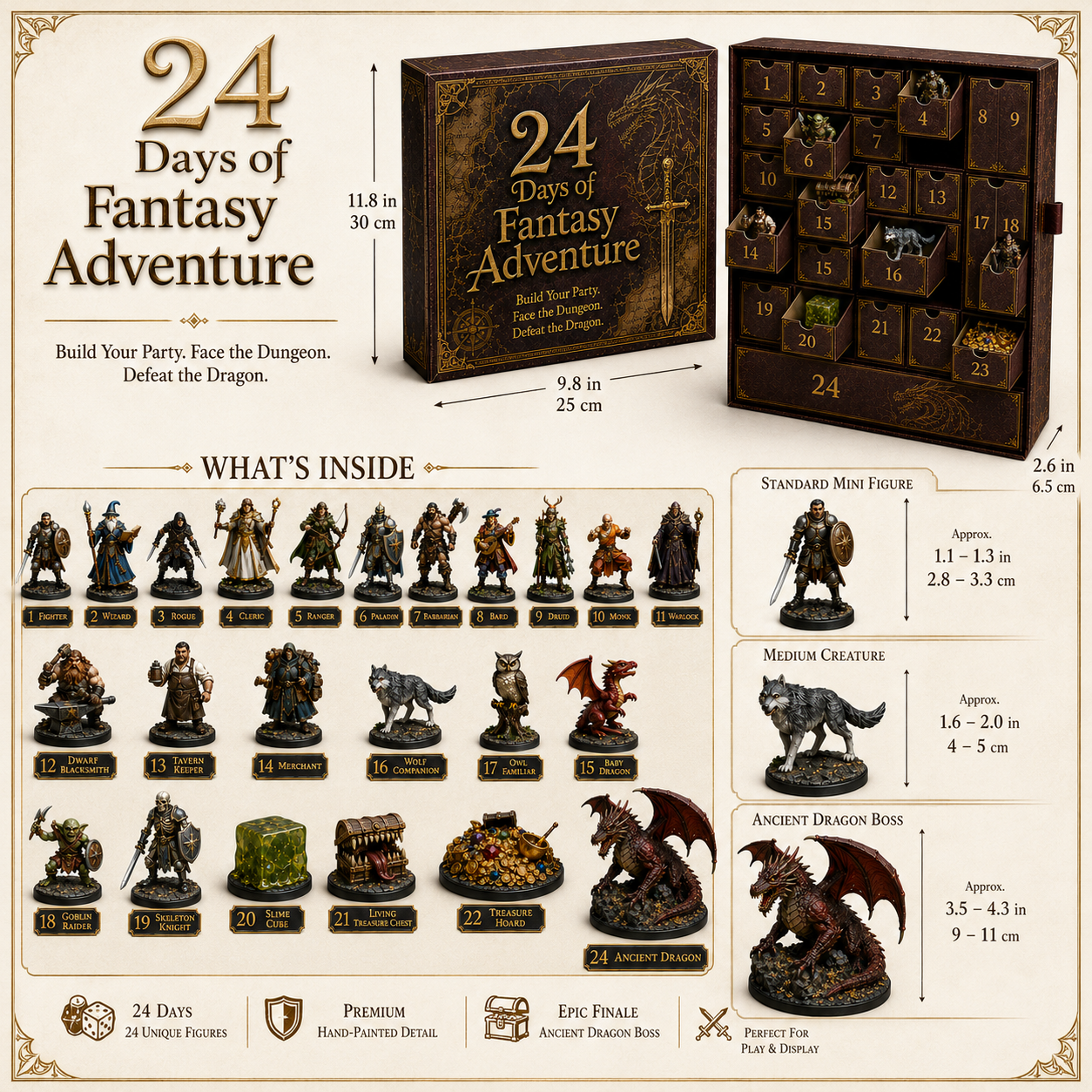 Fantasy advent calendar dimensions and miniature size guide