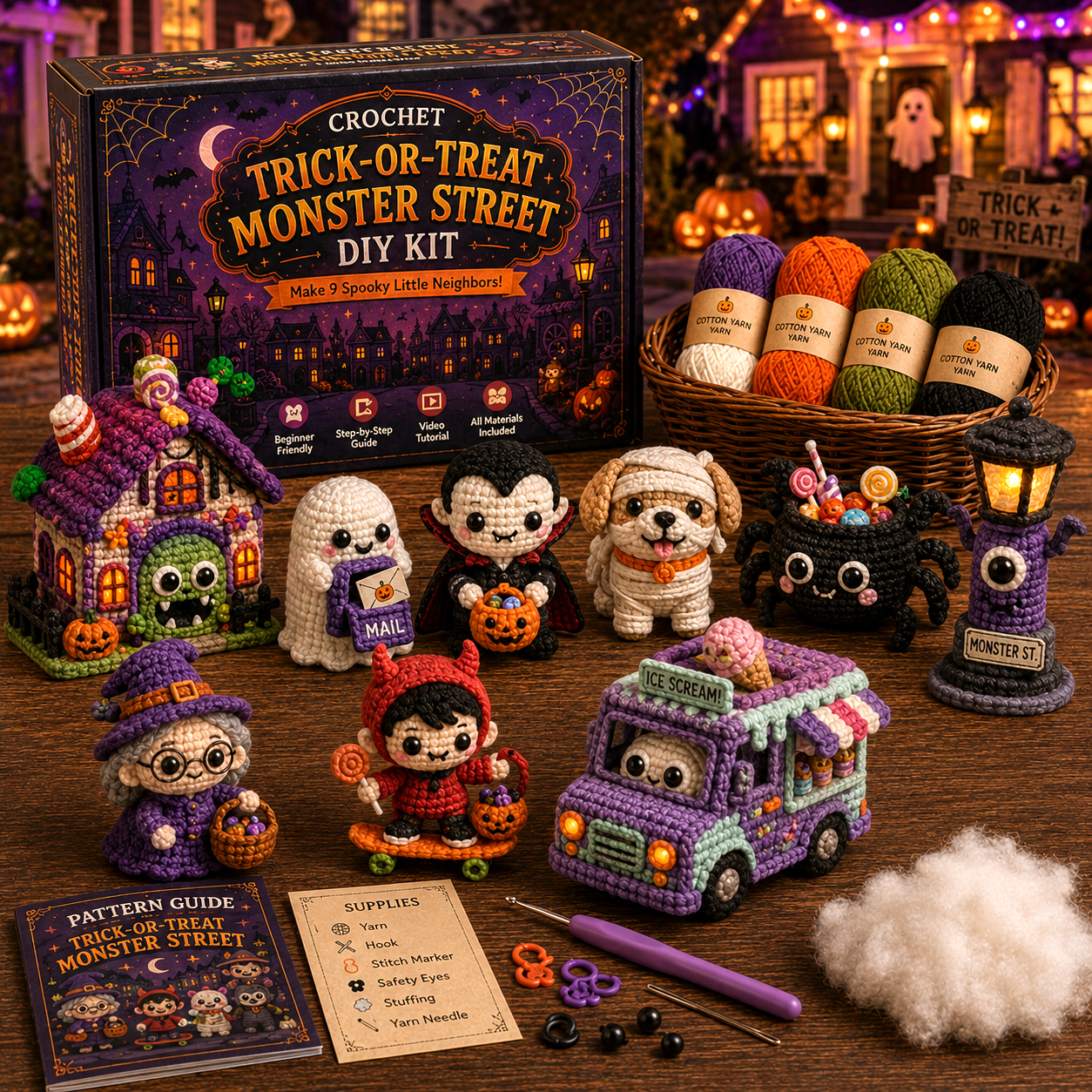 🎃 Creepy Cute Crochet Adventures — 9-Piece Halloween & Fantasy DIY Crochet Kit