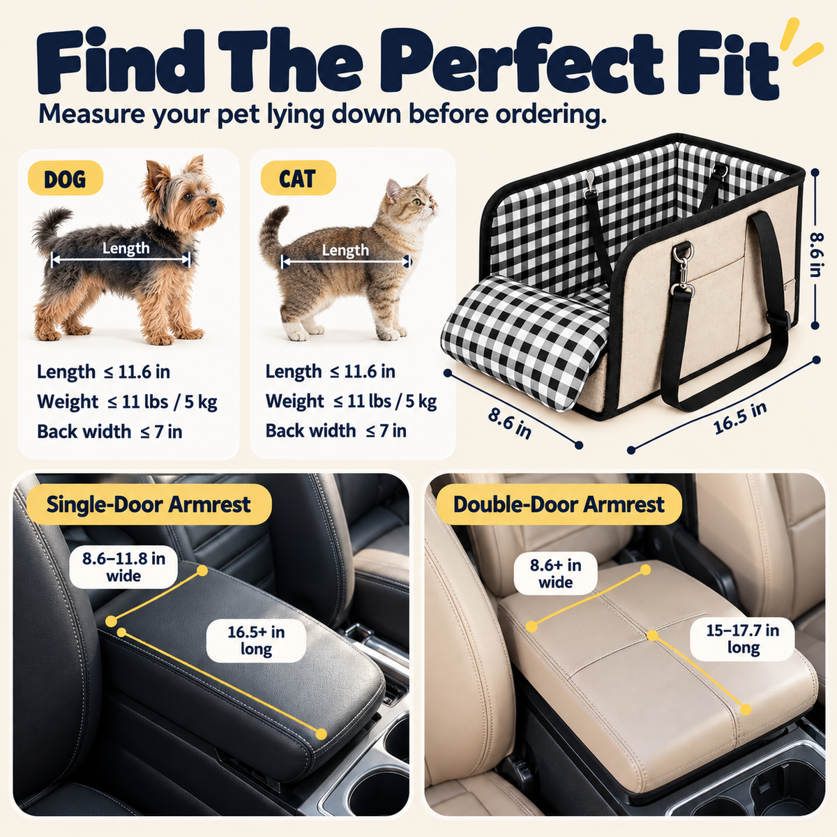 Pet and center console sizing guide
