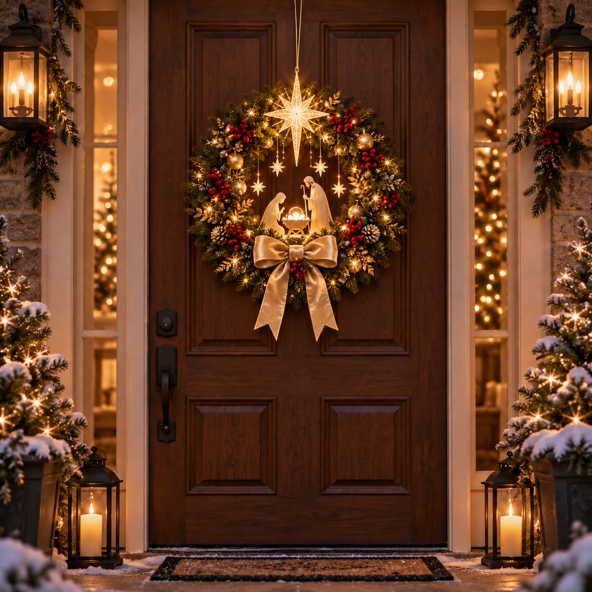✨LAST DAY 50% OFF✨ Lighted Nativity Christmas Wreath – Bethlehem Star Front Door Decor🎄