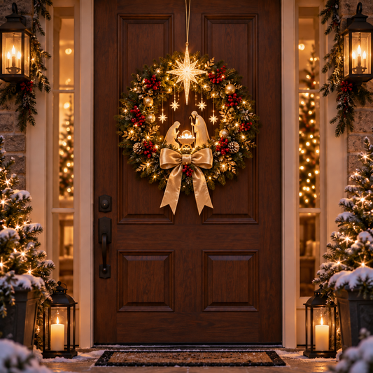 ✨LAST DAY 50% OFF✨ Lighted Nativity Christmas Wreath – Bethlehem Star Front Door Decor🎄