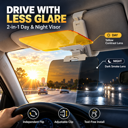 🔥Last Day 50% OFF- ☀️ 2-in-1 Day & Night Anti-Glare Car Visor Extender – Adjustable Dual-Lens Driving Shield