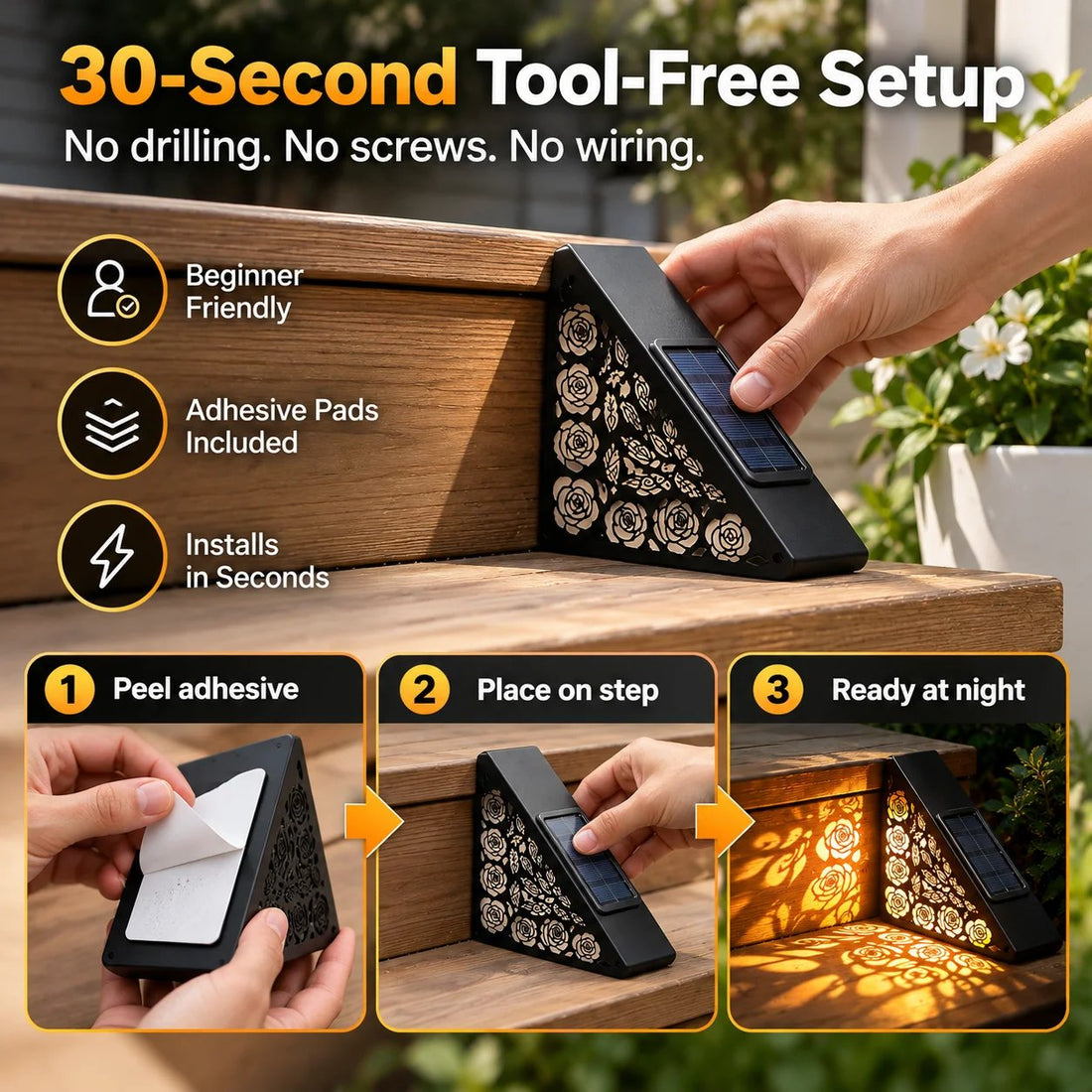 Two pack solar step lights installed outdoors