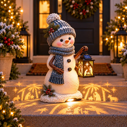 ⛄ Last Day 49% Snowman Nativity Glow™ – Solar Christmas Step Light with Holy Family Projection