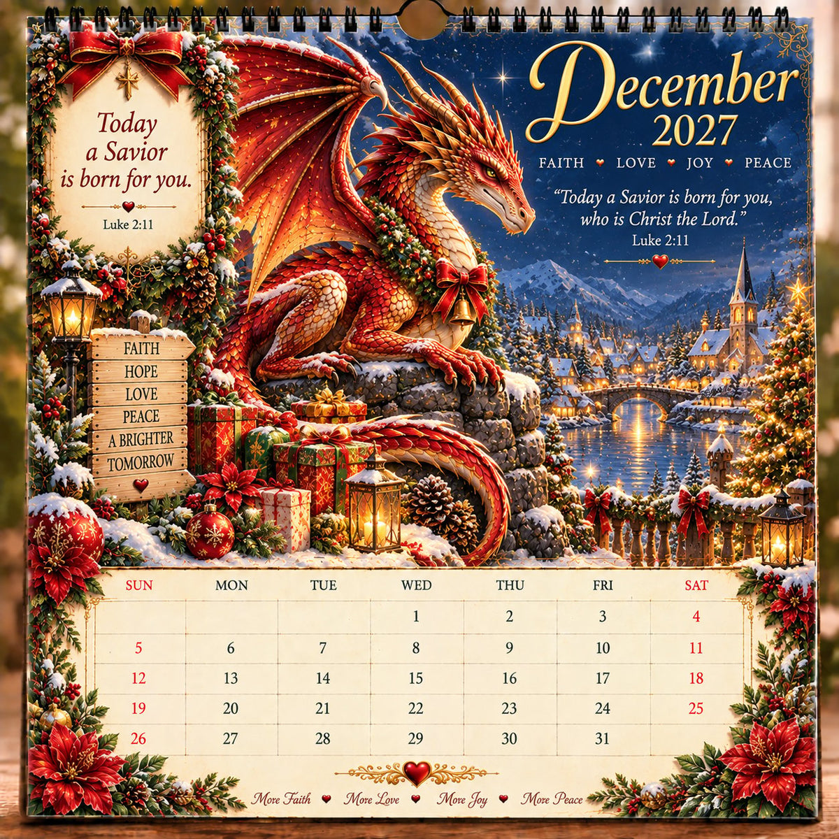 🔥LAST DAY 49% OFF - 🐉📖2027 Dragon Seasons of Faith Calendar – 12 Fantasy Dragons, Scripture & Seasonal Christian Art