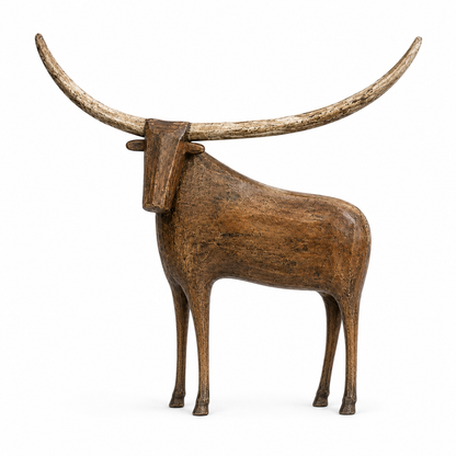 🐂 Vintage Longhorn Sculpture – Antique-Inspired Western Home Accent