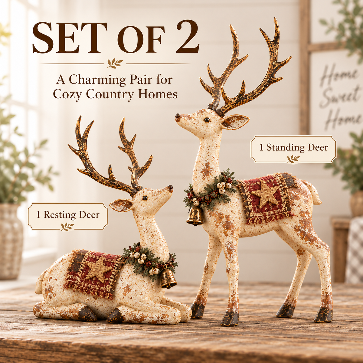 Rustic farmhouse reindeer Christmas display