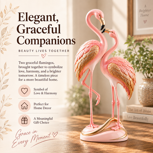 🦩✨ Blush & Gold Flamingo Couple Figurine 🌸💗