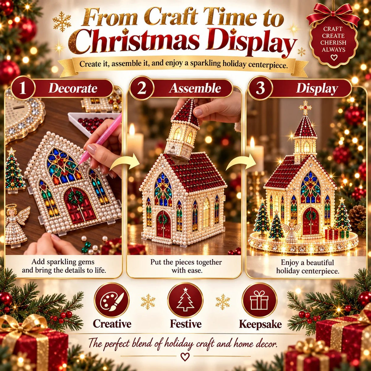 ✨🔥Sparkling Christmas Church DIY Gem Art Kit