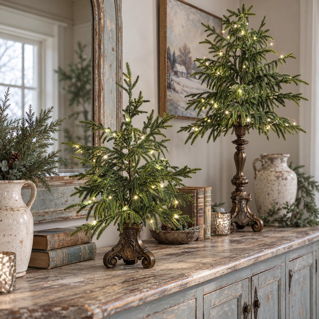 🌲✨ Vintage Norfolk Pine Christmas Tree – Cozy Holiday Tabletop Decor