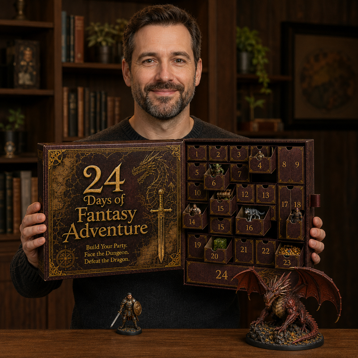 Fantasy advent calendar shown in hand for scale