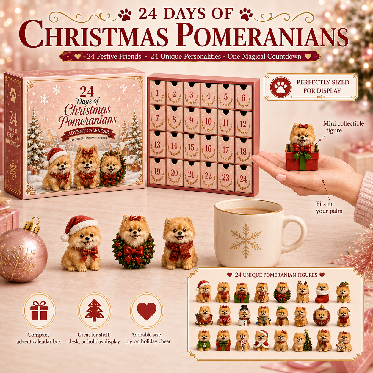 ⏰Limited Stock 50% OFF - 24 Days of Christmas Pomeranians Advent Calendar | 24 Unique Figures