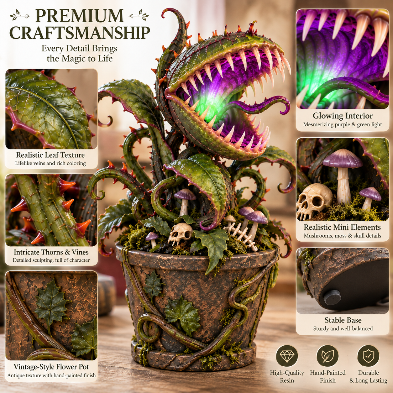 ⏰Limited Stock 50% OFF: Enchanted Carnivorous Plant Lamp 🌿✨ Fantasy Glowing Resin Decor