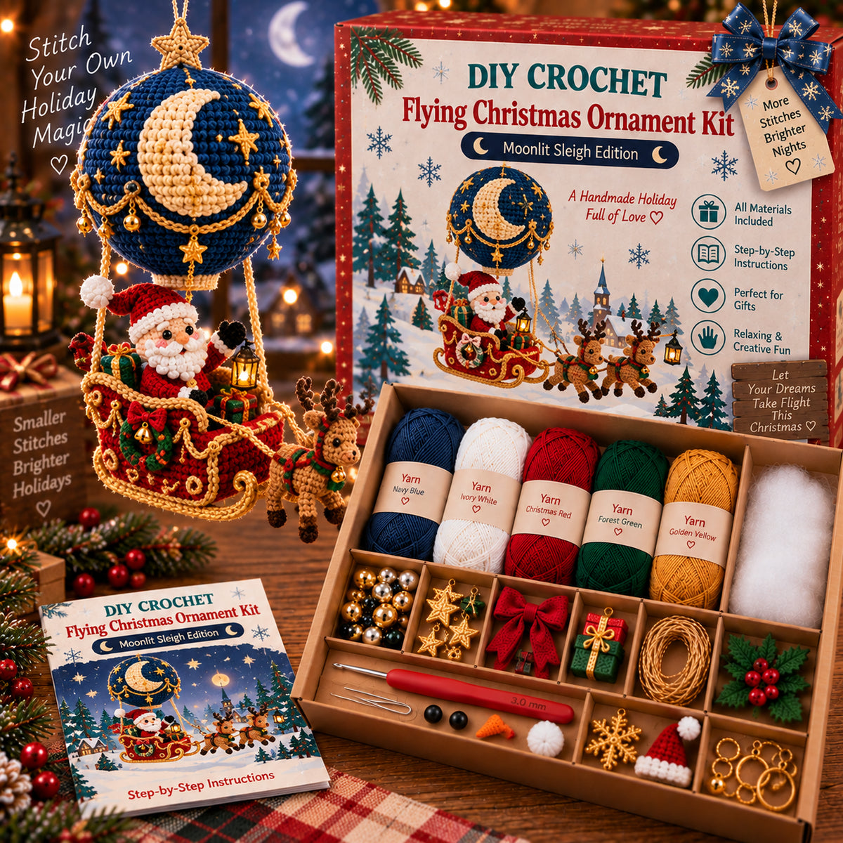🎄✨ Christmas Skybound™ DIY Crochet Ornament Kit 🧶🎅 12 Flying Holiday Characters
