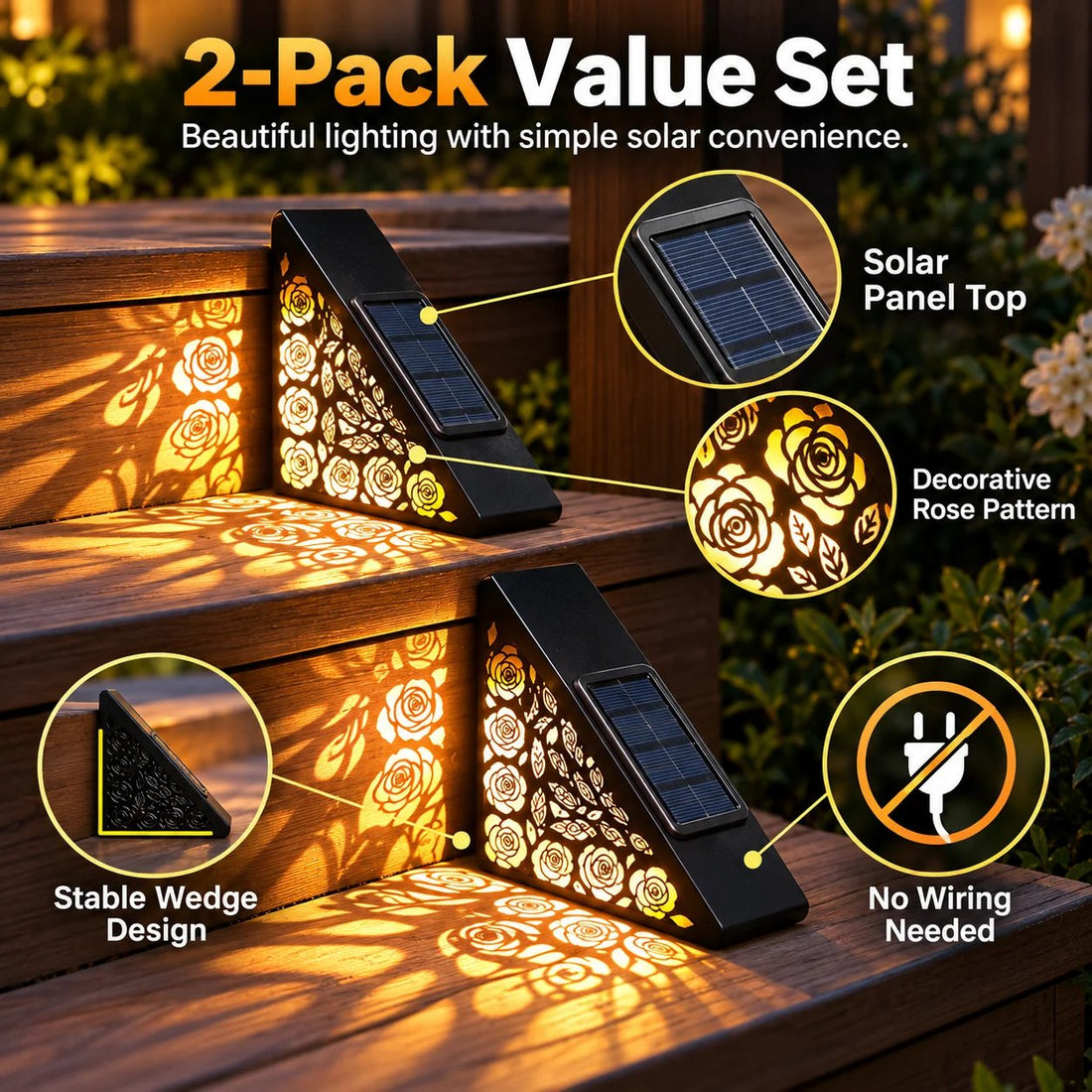 Outdoor steps before and after solar step lighting