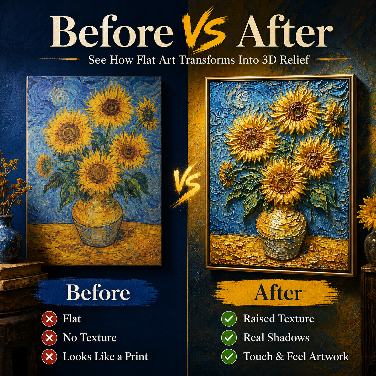 Before and after 3D relief art comparison