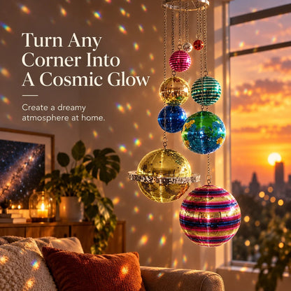🌈 Solar System Disco Ball Hanging Mobile – Colorful Reflective Celestial Room Decor，10*26in