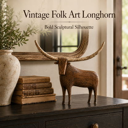 🐂 Vintage Longhorn Sculpture – Antique-Inspired Western Home Accent