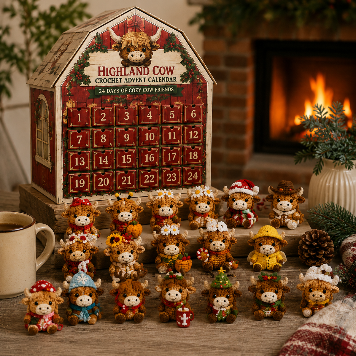 🎄 2026 Cozy Highland Cow Crochet Advent Calendar – 24 Unique Christmas Cow Friends