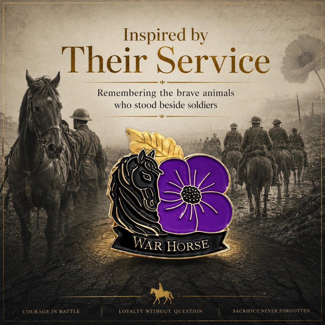 War Horse Purple Poppy 111th Anniversary Remembrance Brooch