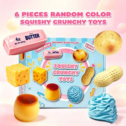 6-Piece Crunchy ASMR Food Squishy Set – Sensory Stress Relief Fidget Toys
