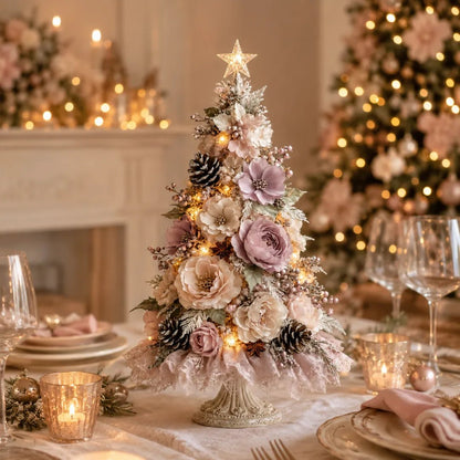 🌸 Blush Bloom™ Pre-Lit Floral Tabletop Christmas Tree