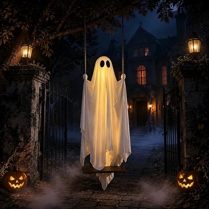 👻 5FT Lighted Hanging Ghost Swing – Outdoor Halloween Decor