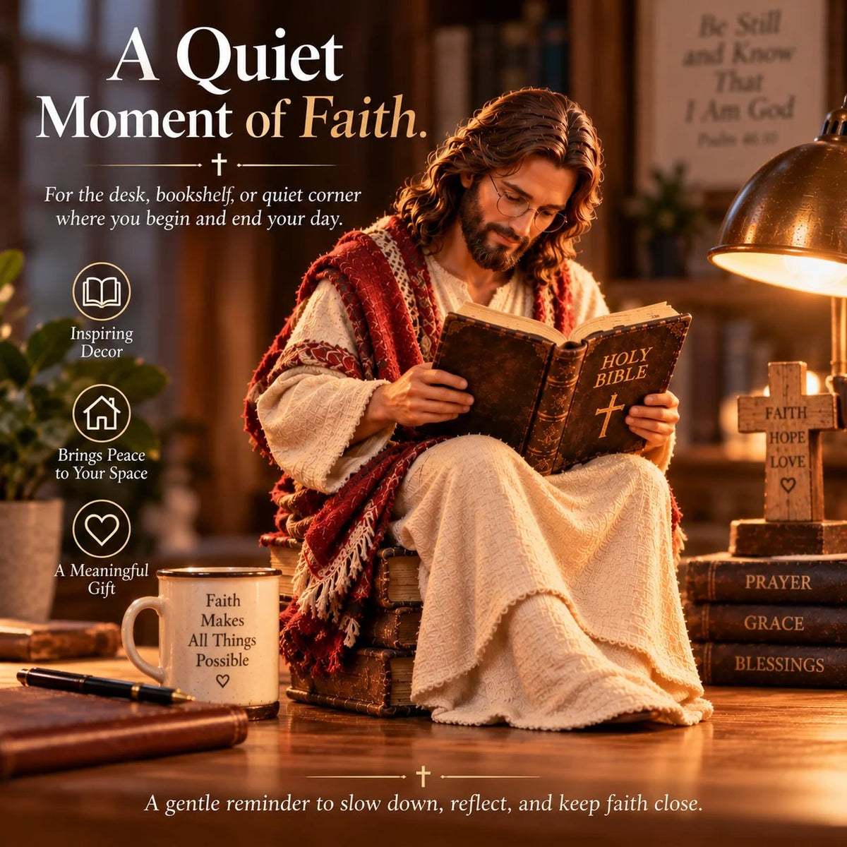 (🎁Last Day 49% OFF)✝️Keep Faith Close – Jesus Reading the Bible Figurine