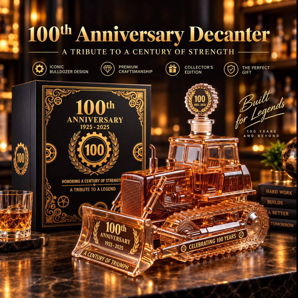 🚜 Century of Strength™ Bulldozer Crystal Whiskey Decanter – 500ml Collector Edition