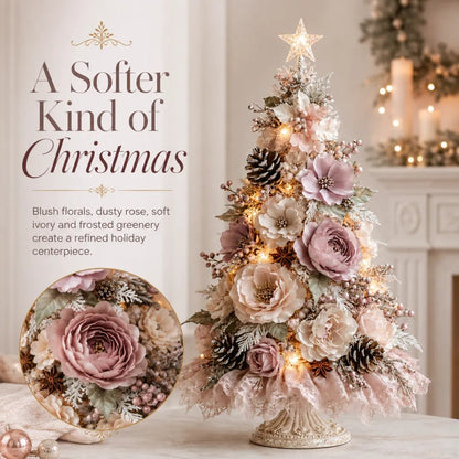 🌸 Blush Bloom™ Pre-Lit Floral Tabletop Christmas Tree
