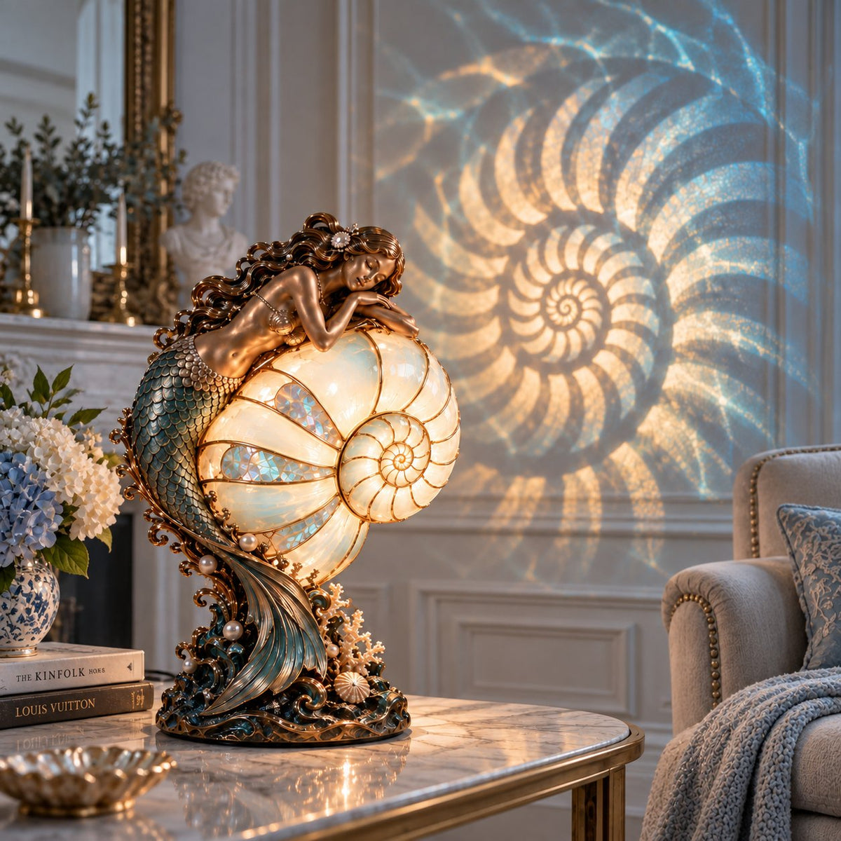 🧜‍♀️🌙 Moonlit Mermaid Nautilus Lamp™ | Ocean Projection Accent Light