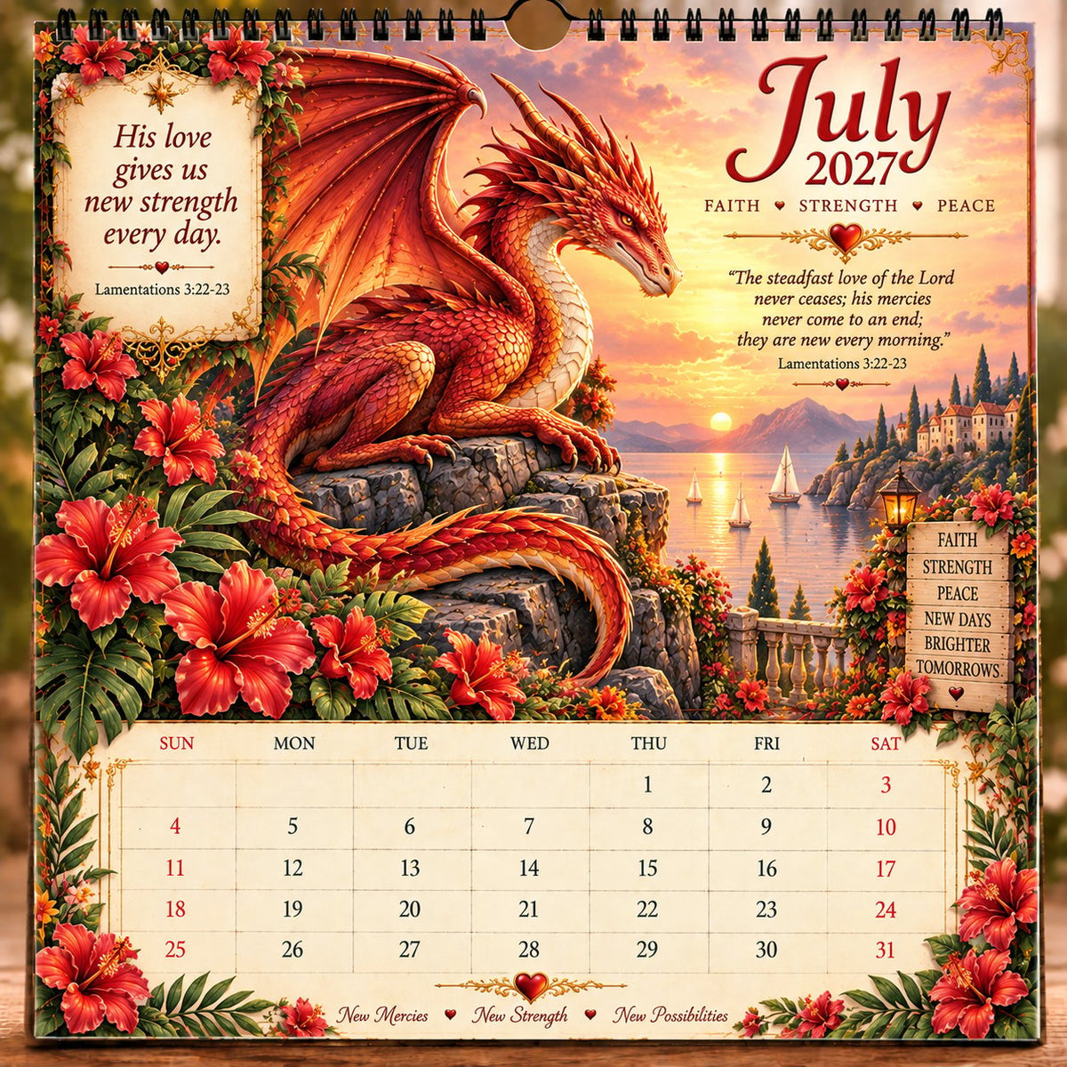 🔥LAST DAY 49% OFF - 🐉📖2027 Dragon Seasons of Faith Calendar – 12 Fantasy Dragons, Scripture & Seasonal Christian Art