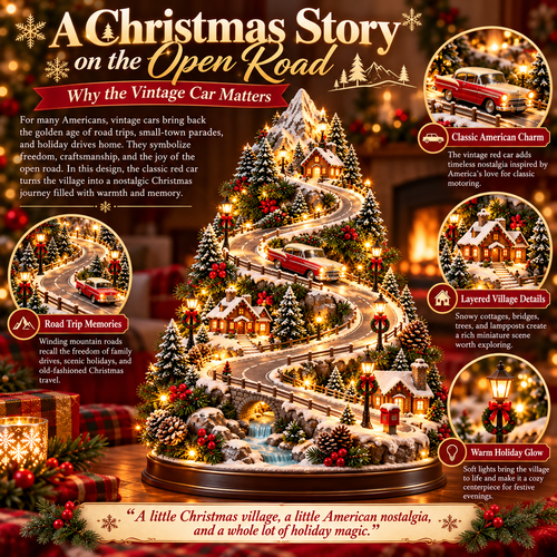 Christmas Mountain Village Tree – Snowy Alpine Road Tabletop Decor